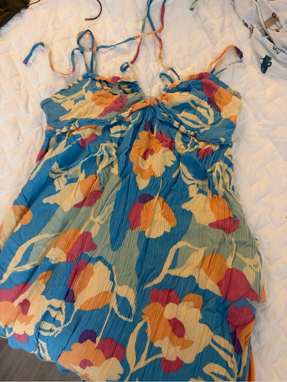 Blue Floral Maxi Dress with Orange & Pink Accents